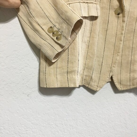 Forte Forte NWT Womens 2 Sand Yellow Pinstripe Linen Cotton Blend Blazer Jacket - Picture 7 of 16